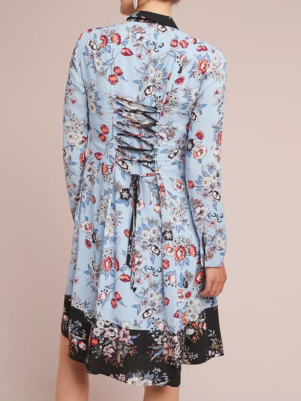 Anthropologie Light Blue Floral Long-Sleeve Midi Dress